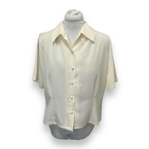 Christie & Jill Womens Dressy Short Sleeve Button Up Blouse VTG 80s Ivory 16